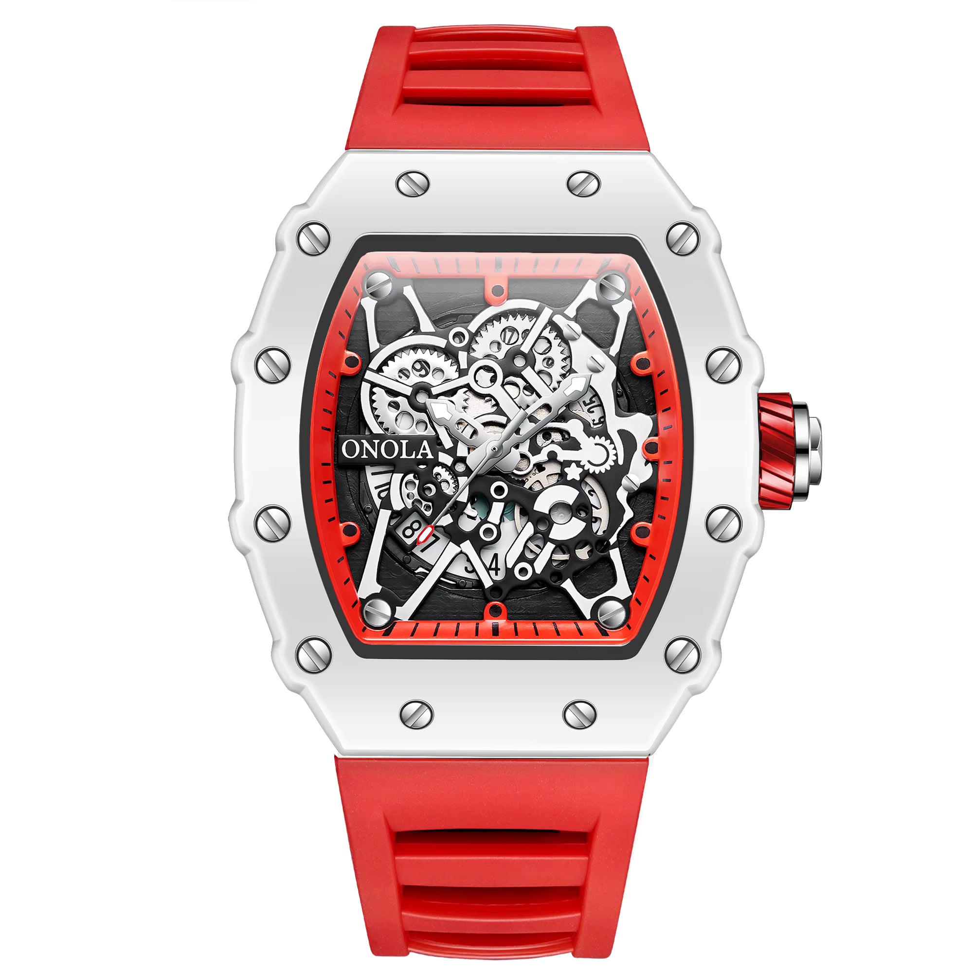 Richard Mille Bold Silver Skeleton Watch with Sport-Inspired Rubber Band