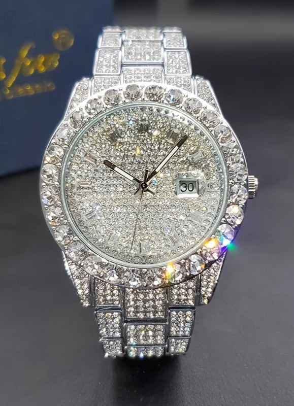 Men’s Full Diamond Gold Watch - Iced Out Chronograph with Date Display