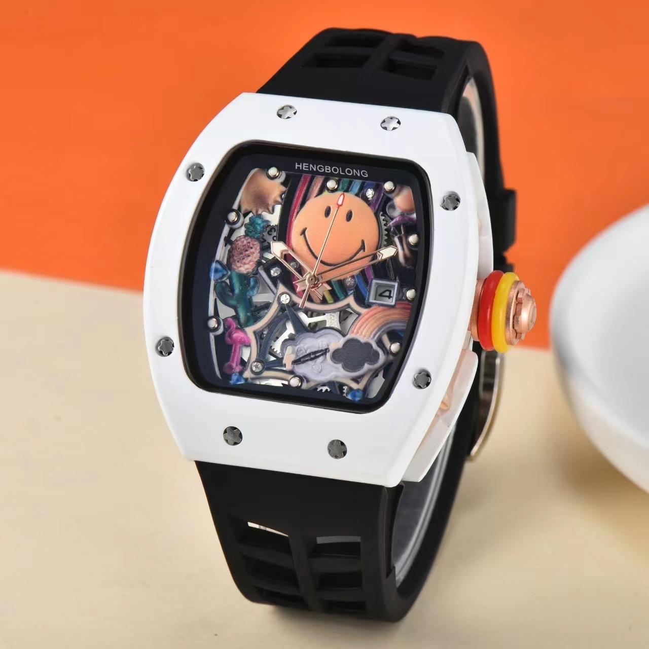 Richard Mille Inspired Smiley Edition – Colorful Skeleton Dial Luxury Watch with Red Strap