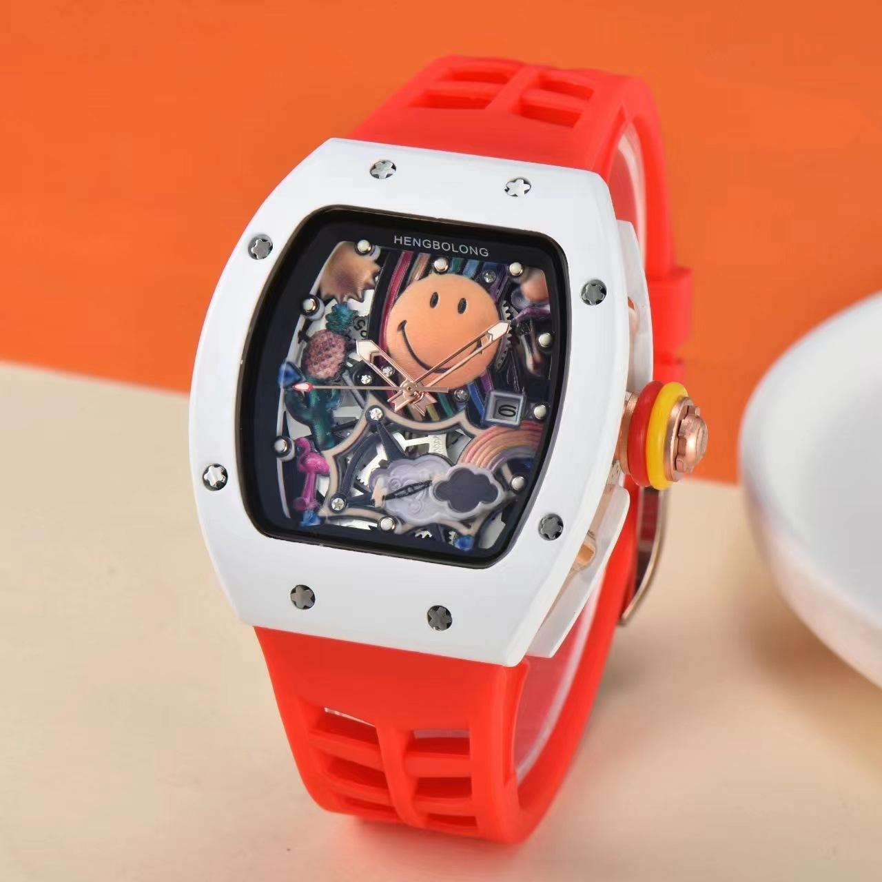 Richard Mille Inspired Smiley Edition – Colorful Skeleton Dial Luxury Watch with Red Strap