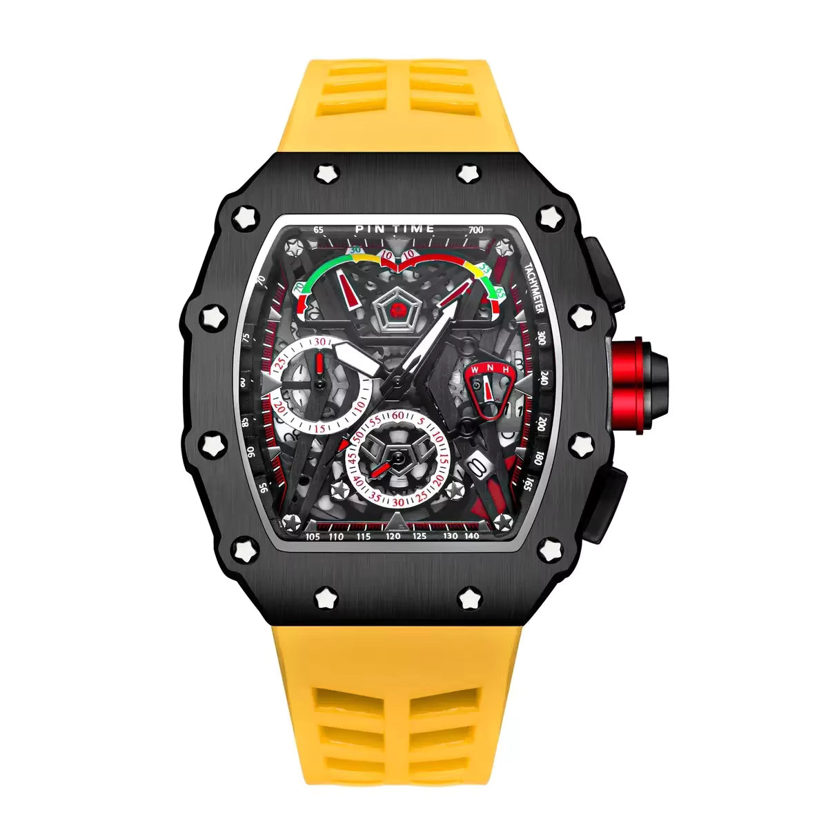 “Richard Mille Luxury Skeleton Dial Automatic Watch – Black Case with Bold Strap”