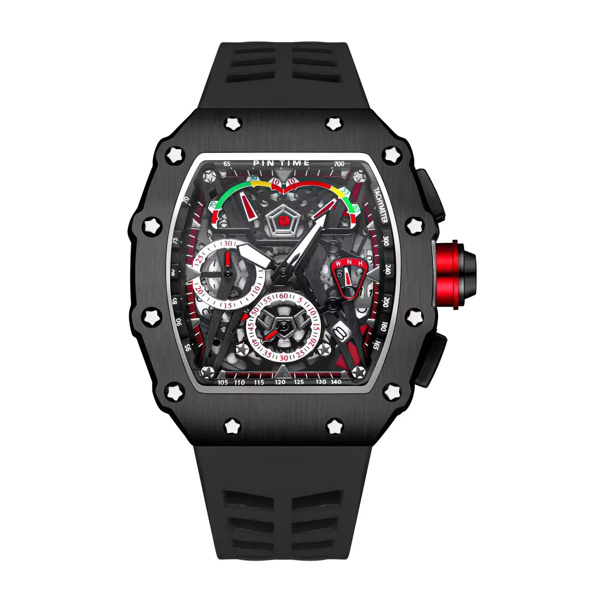 “Richard Mille Luxury Skeleton Dial Automatic Watch – Black Case with Bold Strap”
