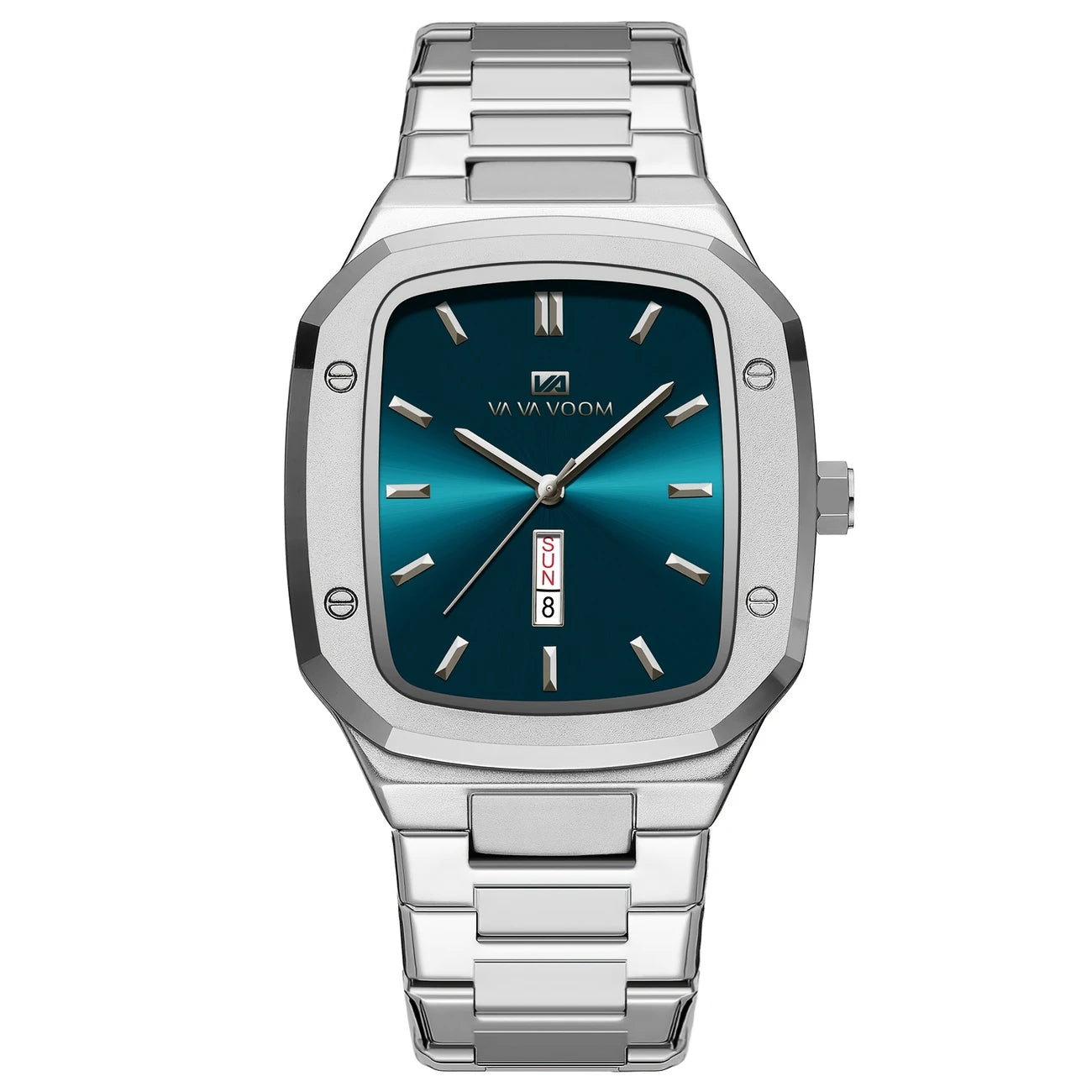 Men's Luxury Rectangular Dial Watch – Day & Date Display, Stainless Steel Strap, Quartz Movement