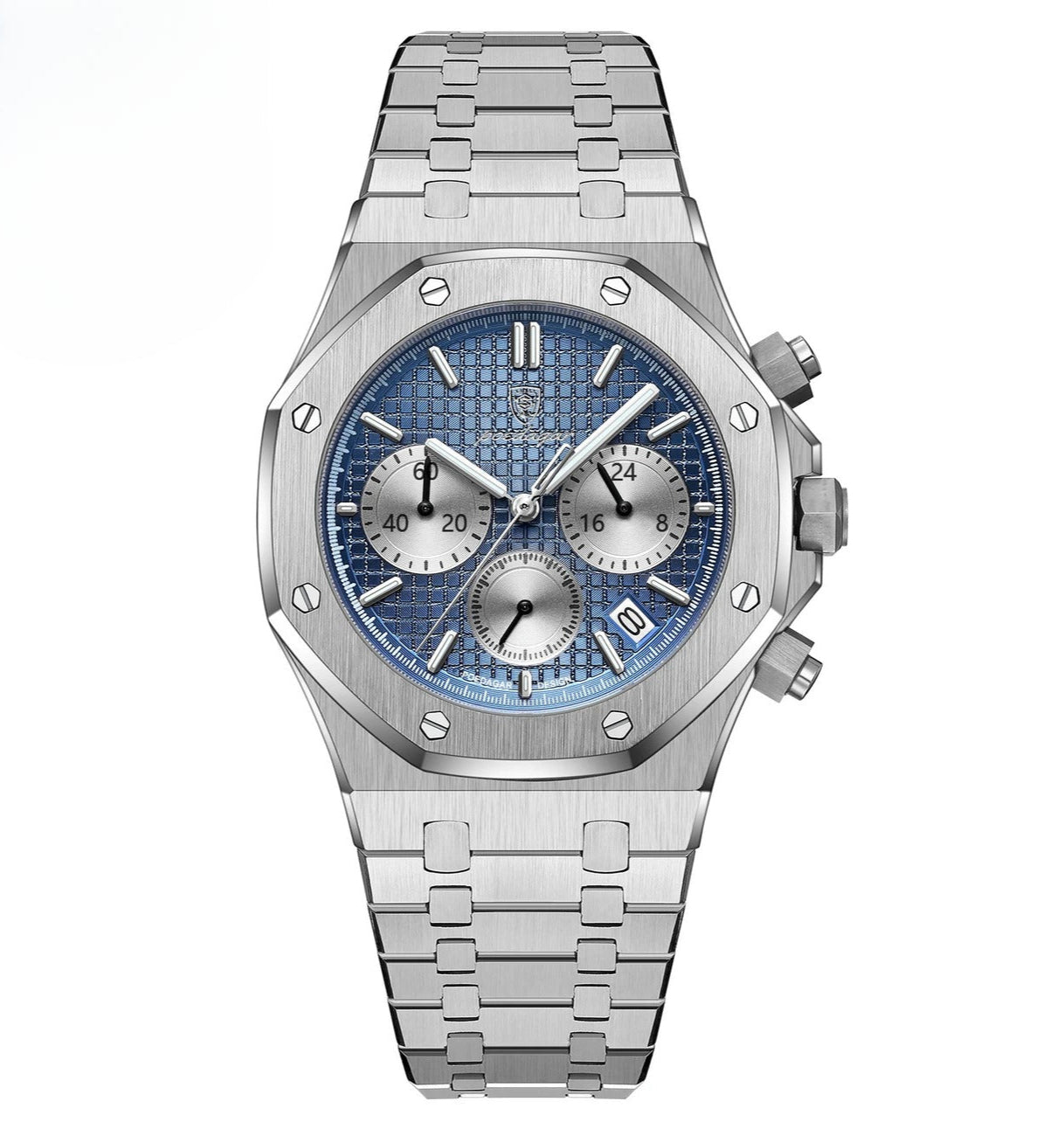 Men's Luxury Rectangular Watch – Day & Date Display, Stainless Steel Strap, Quartz Movement