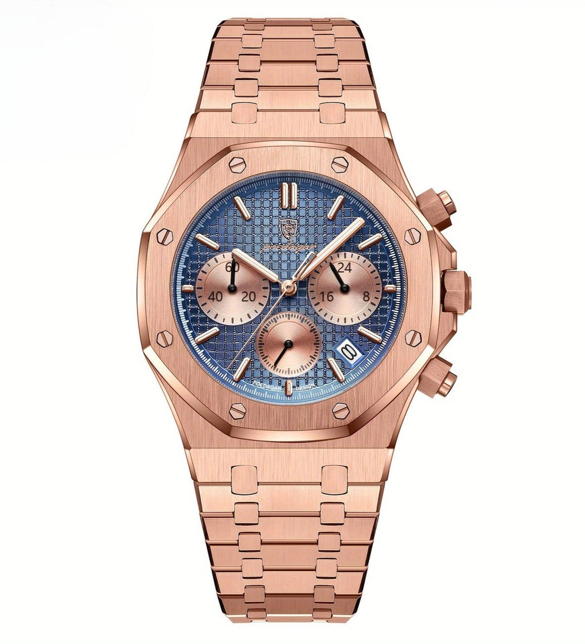 Men's Luxury Rectangular Watch – Day & Date Display, Stainless Steel Strap, Quartz Movement