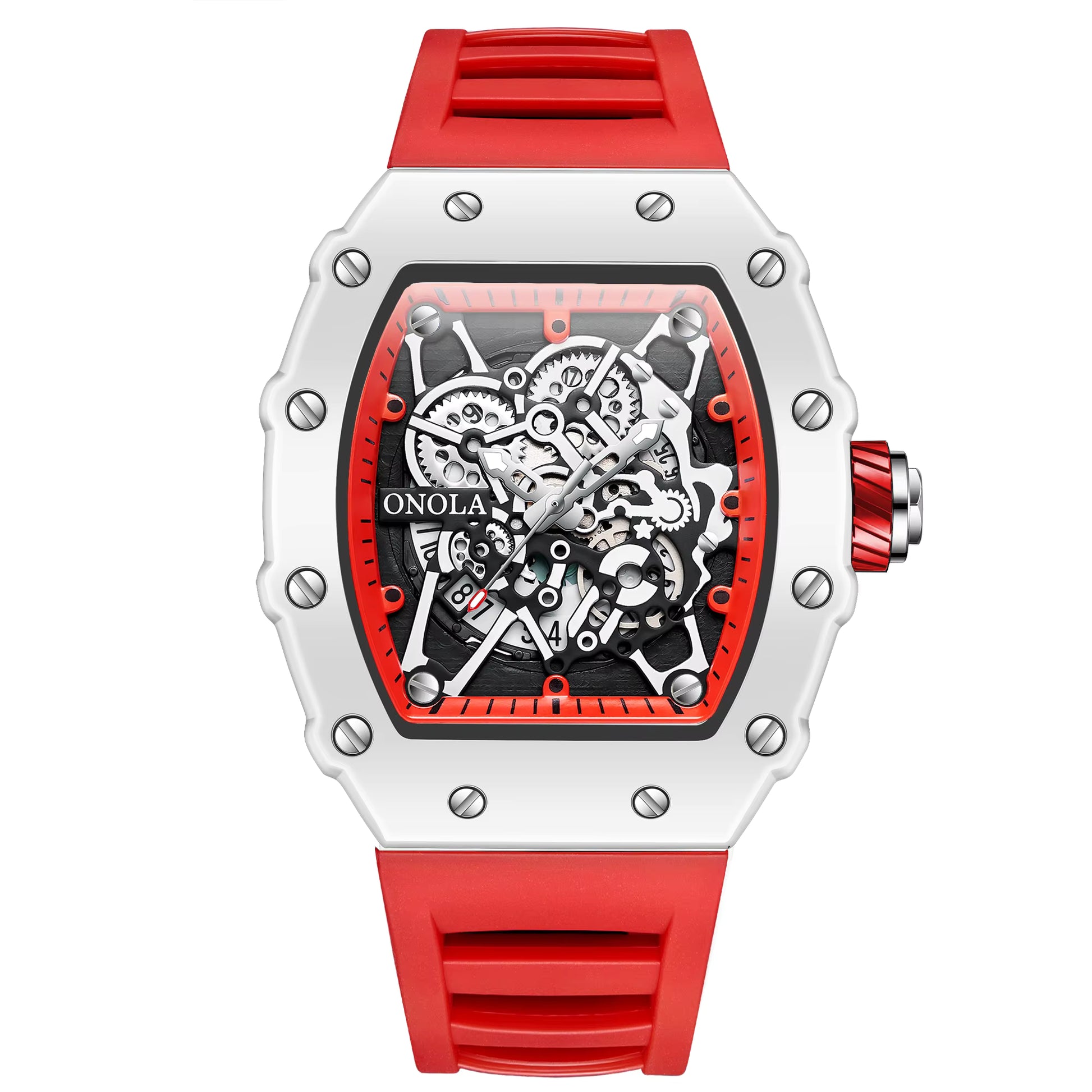 Richard Mille Bold Silver Skeleton Watch with Sport-Inspired Rubber Band