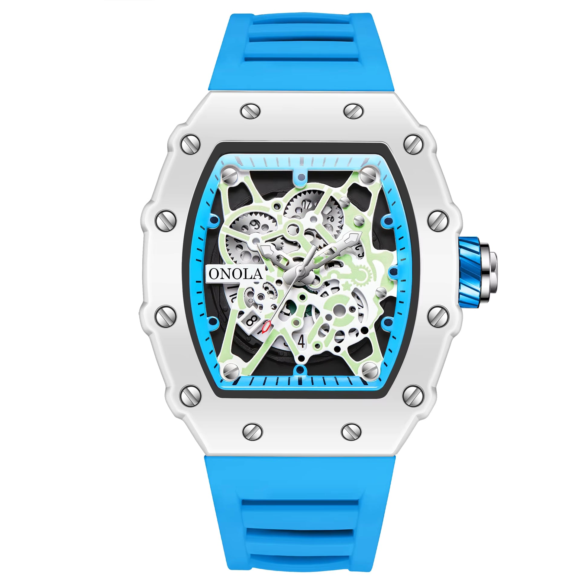 Richard Mille Bold Silver Skeleton Watch with Sport-Inspired Rubber Band