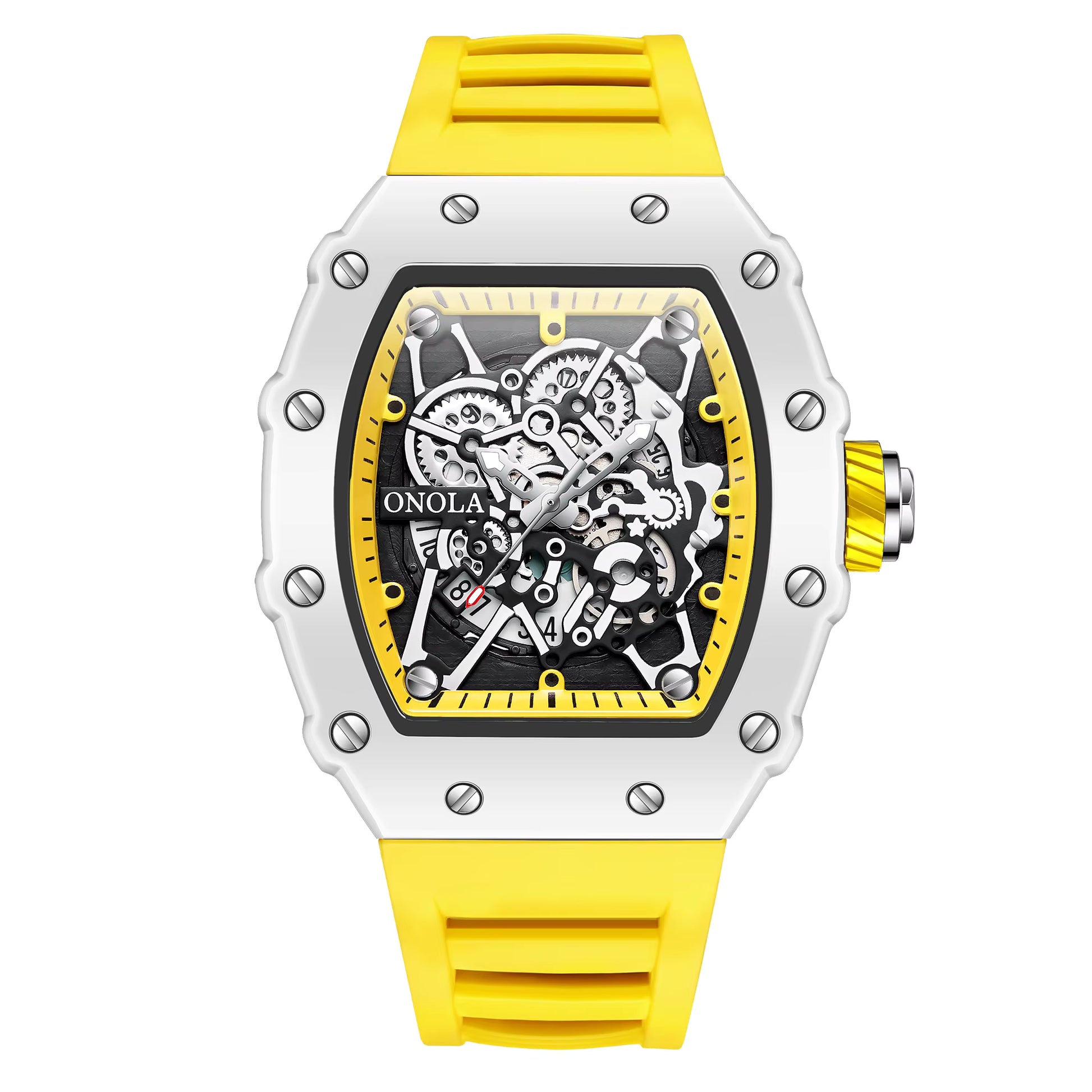 Richard Mille Bold Silver Skeleton Watch with Sport-Inspired Rubber Band