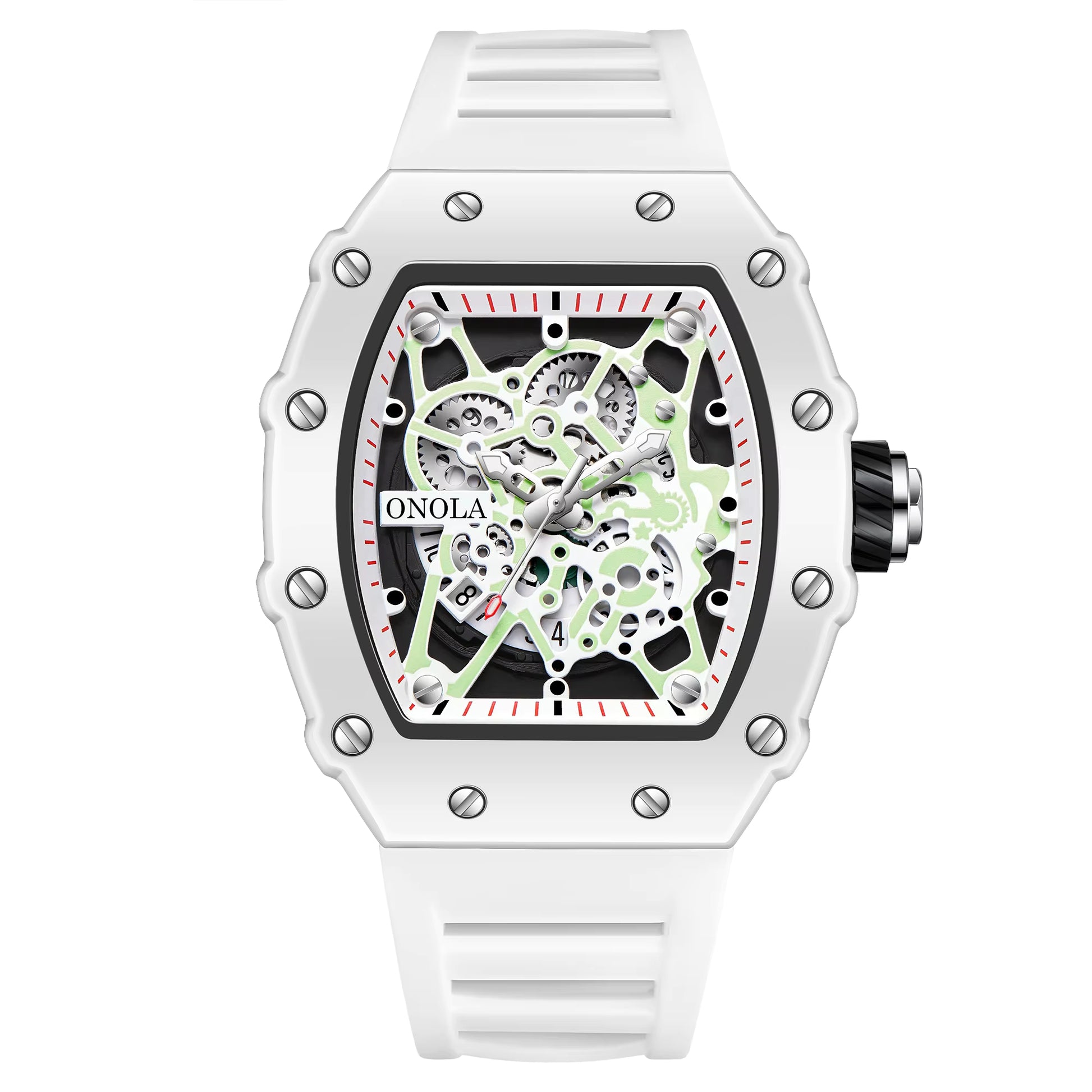 Richard Mille Bold Silver Skeleton Watch with Sport-Inspired Rubber Band