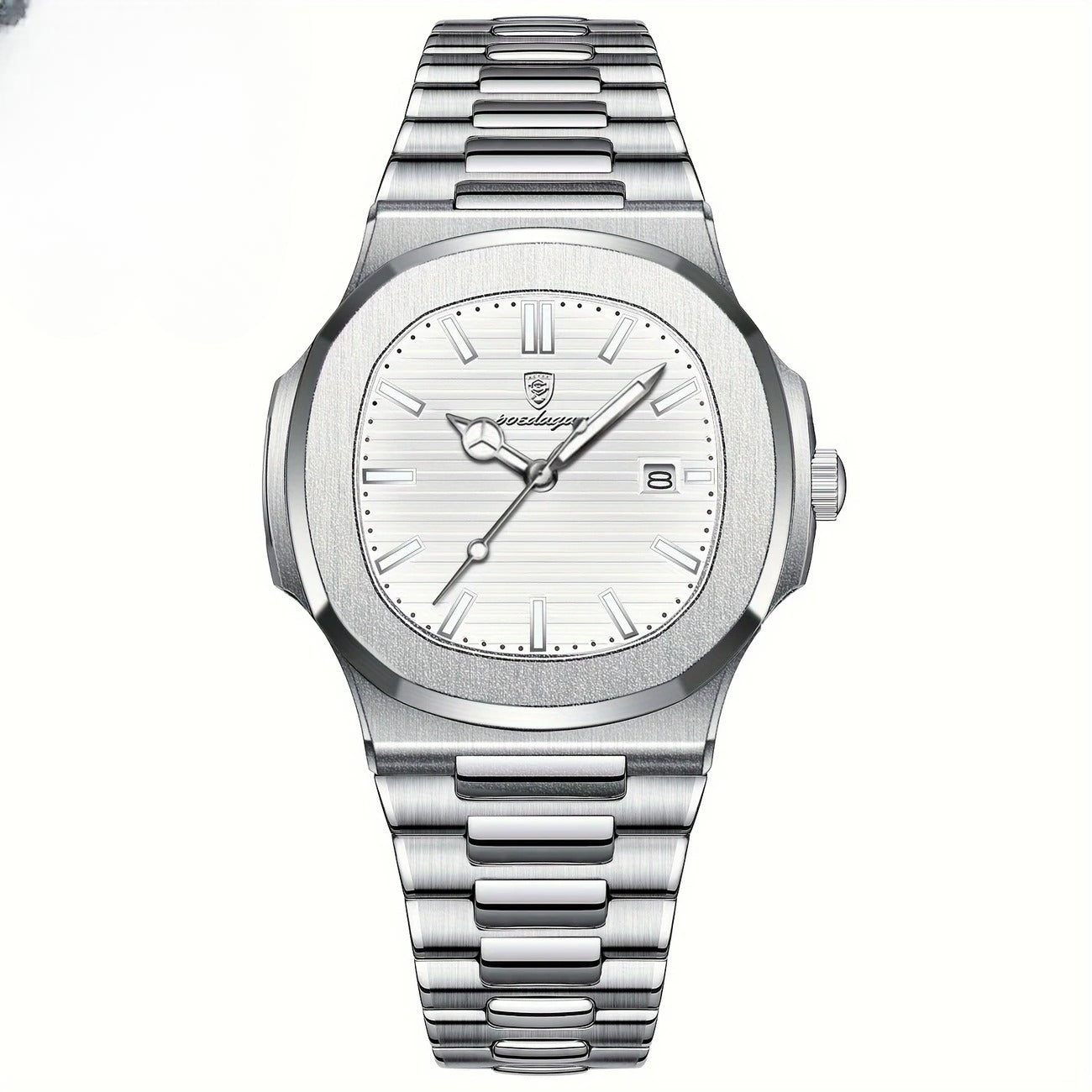 Men's Luxury Stainless Steel Watch – Date Display, Polished Bracelet Design