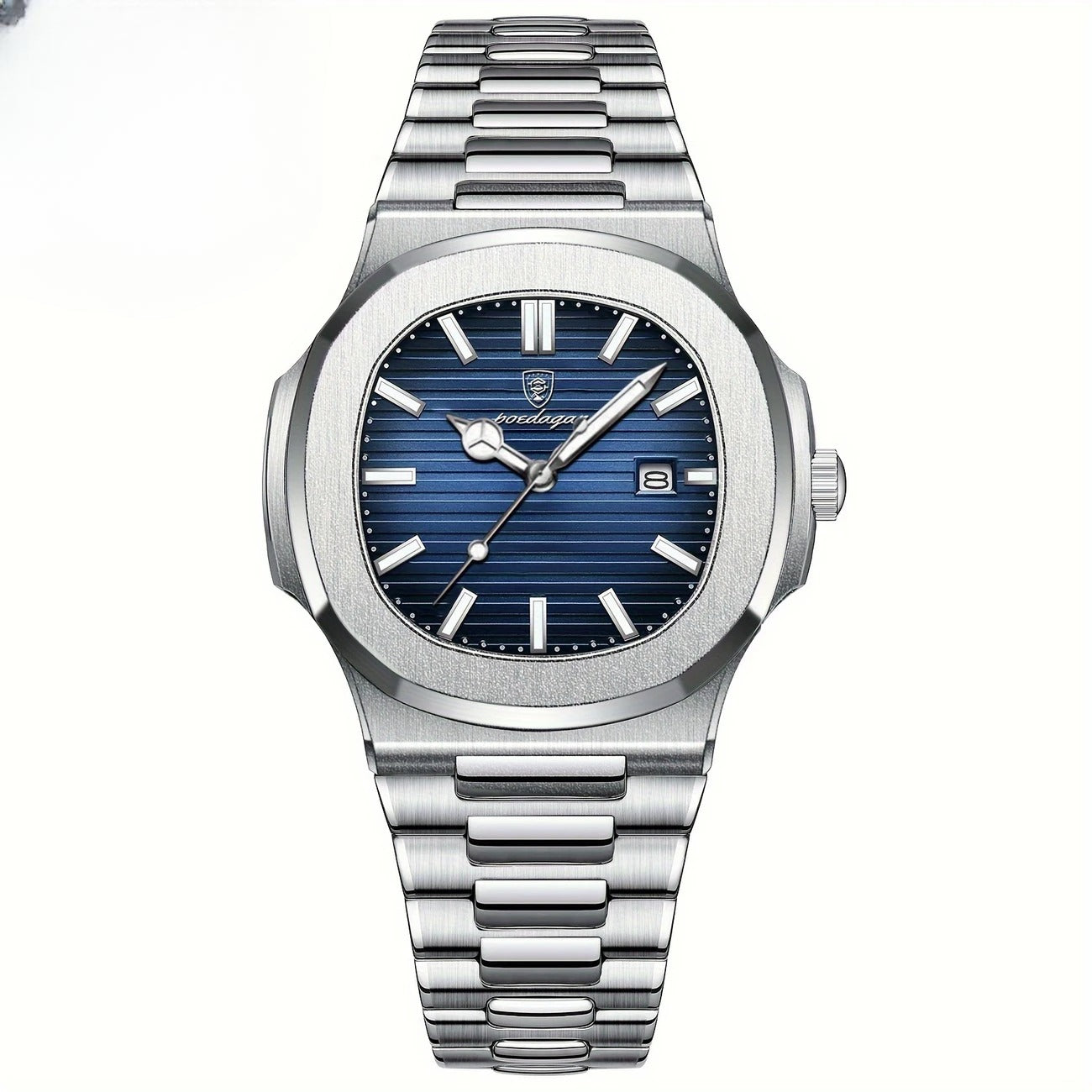 Men's Luxury Stainless Steel Watch – Date Display, Polished Bracelet Design