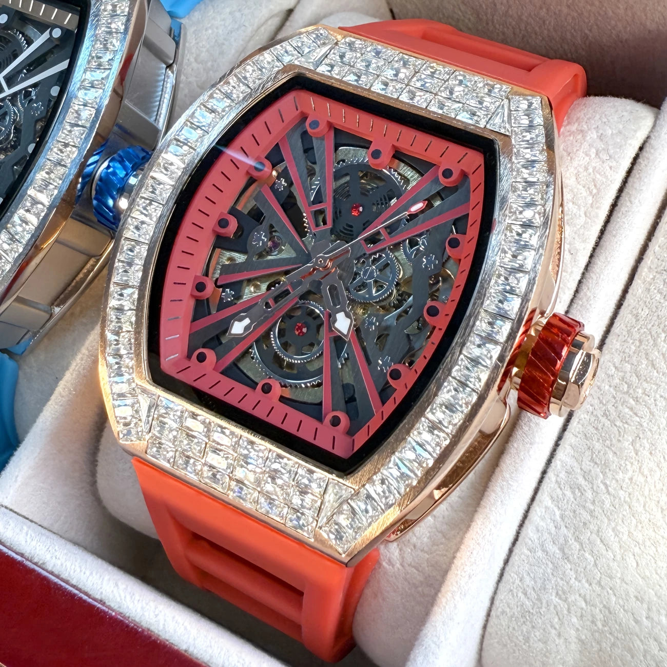 Luxury Skeleton Automatic Watch for Men – Diamond Bezel, Transparent Dial, Mechanical Movement, High-End Fashion Timepiece
